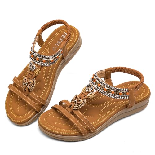 Women's Arch Support Summer Beach Sandals with Elastic Ankle Strap and Jeweled Design
| Casual Bohemian Shoes for Women