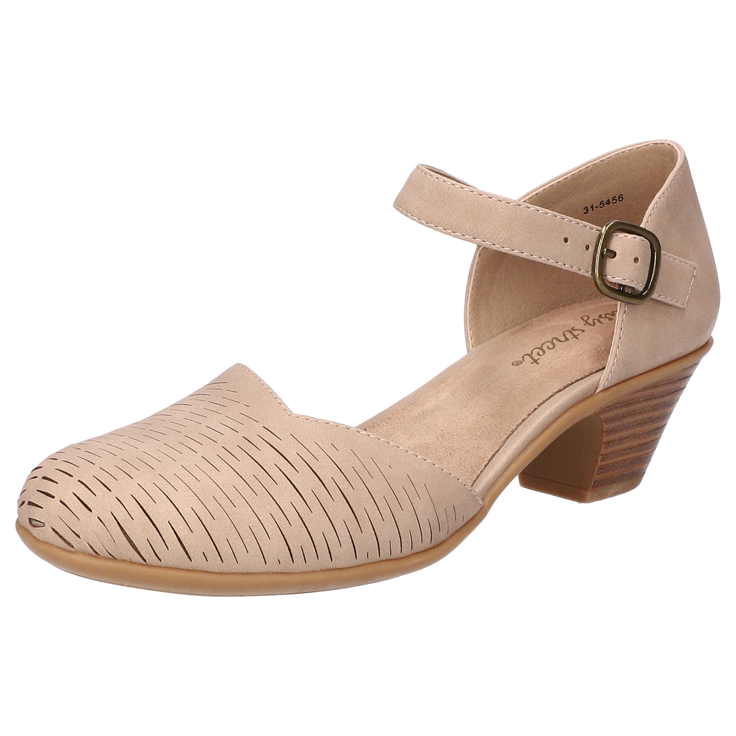 Easy Street Women's Justina Heeled Sandal - Sand - 7.5 X-Wide - Fashionable Heel, Stylish Sandals, Comfortable Fit