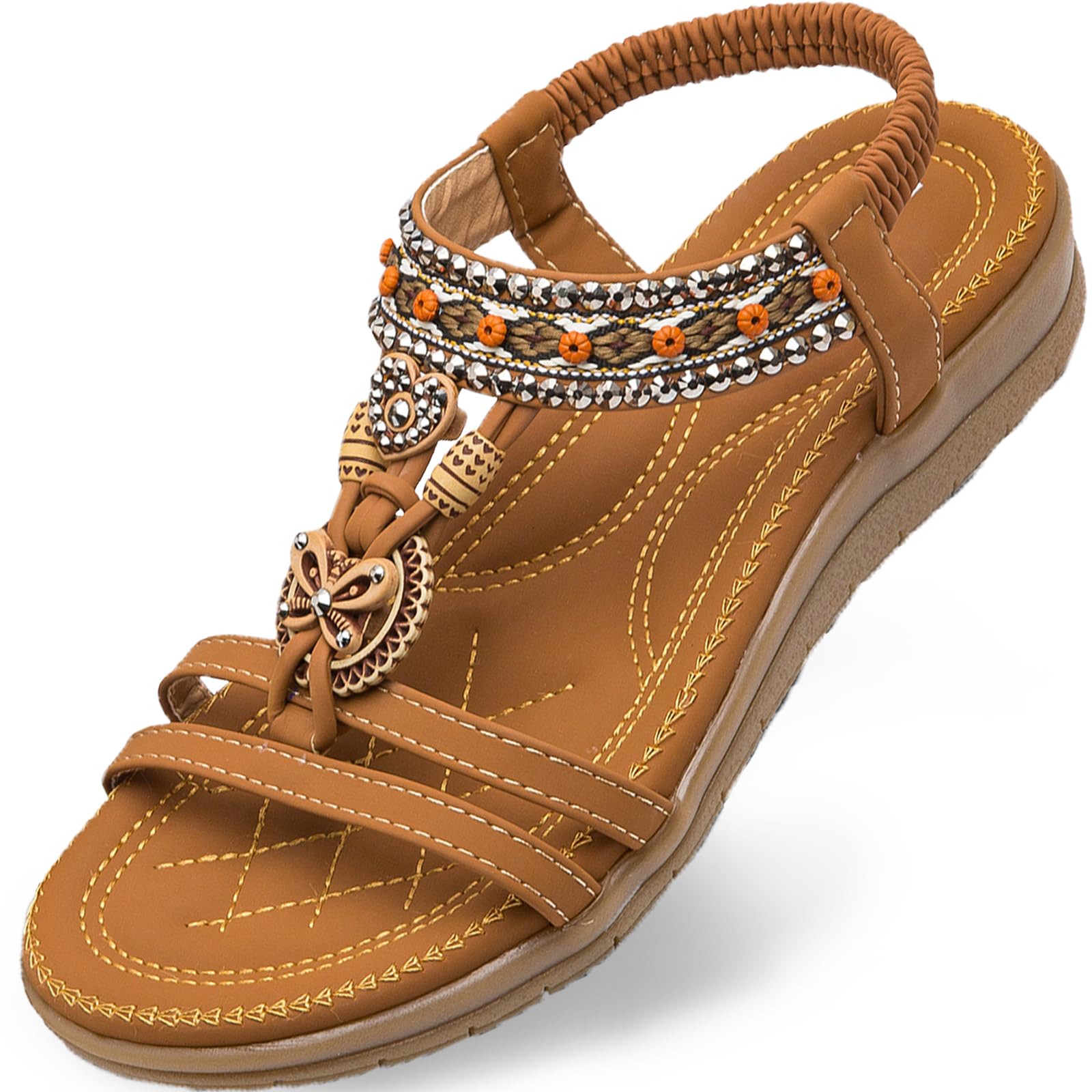 Women's Arch Support Summer Beach Sandals with Elastic Ankle Strap and Jeweled Design
| Casual Bohemian Shoes for Women